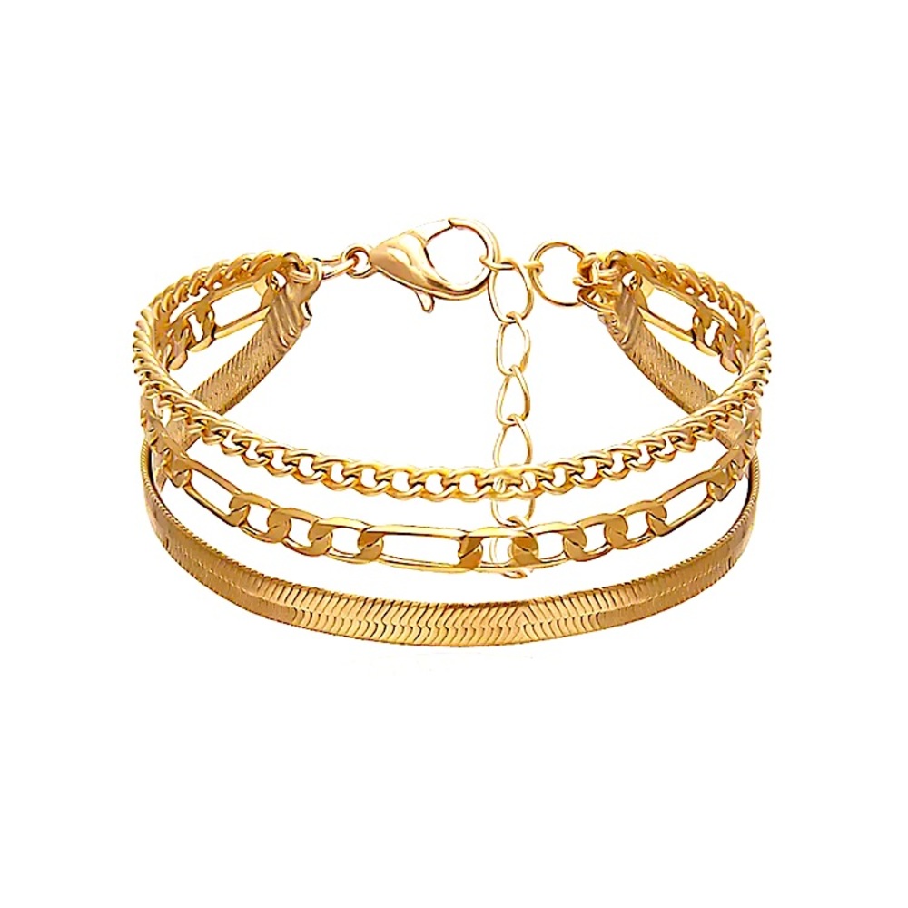 ⚜️[𝟯/$𝟭𝟴]⚜️NEW 3 Layered Curb Figaro Herringbone Chains Bracelet - Picture 6 of 13